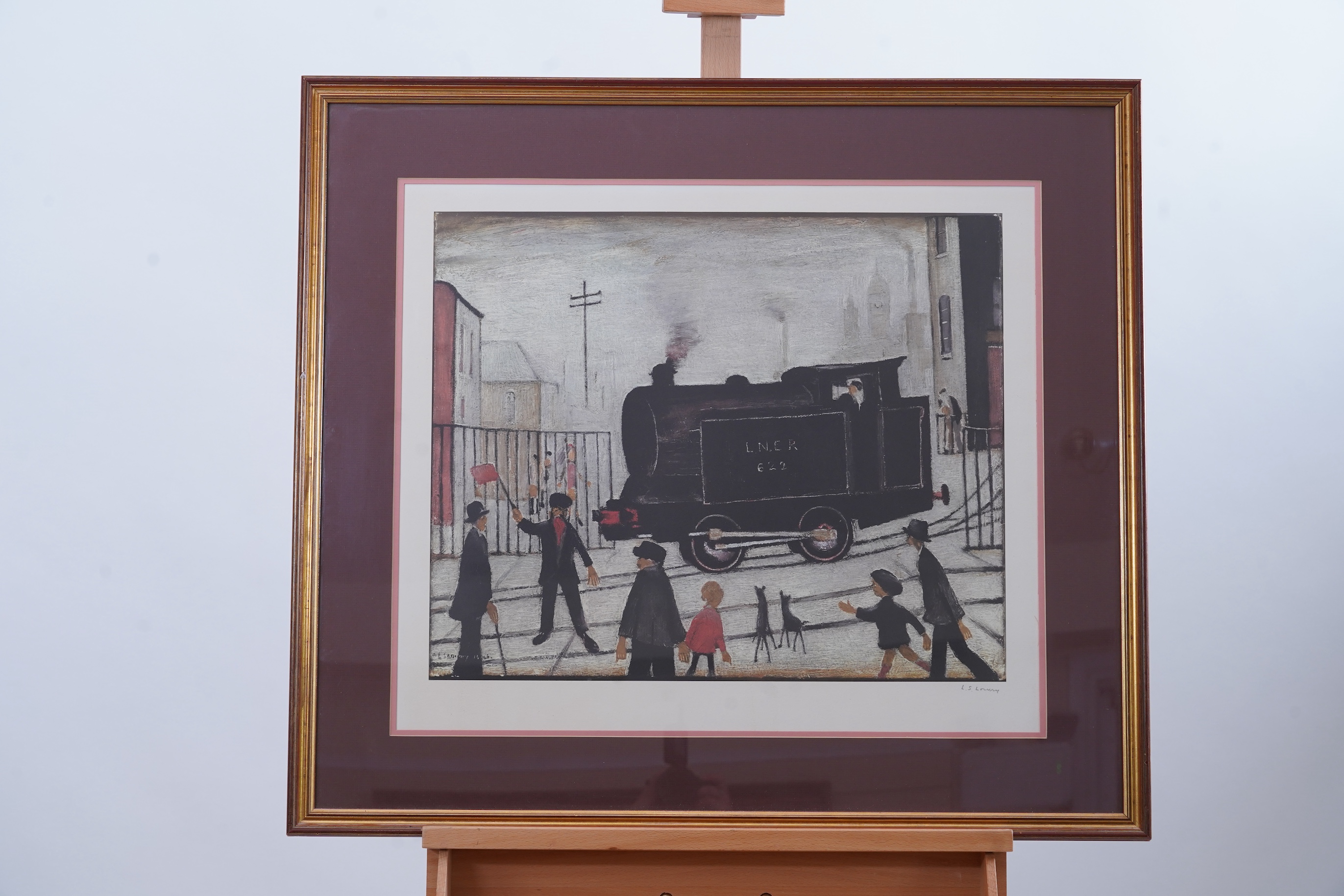 Laurence Stephen Lowry RBA, RA, 1887-1976, 'Level Crossing with Train'